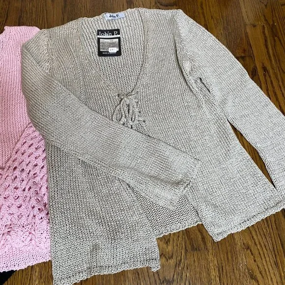 (3) John P. cardigan sweater & pullover L womens NWT Greece tan pink black - Picture 4 of 12